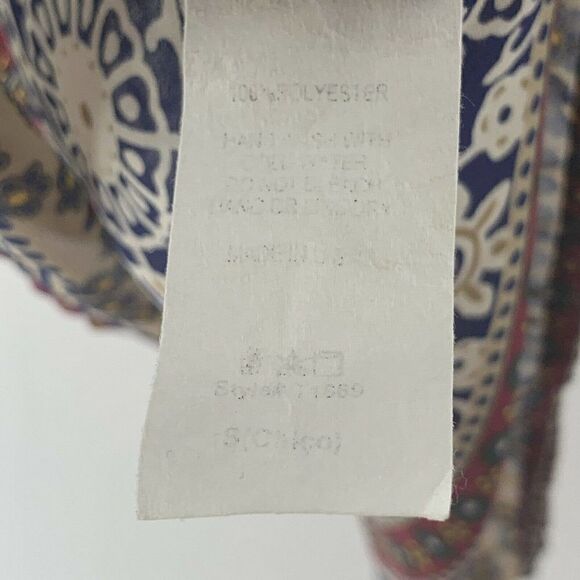 Blue 3/4 Sleeve V Neck Blouse Toile Pattern Boho S - Picture 6 of 6